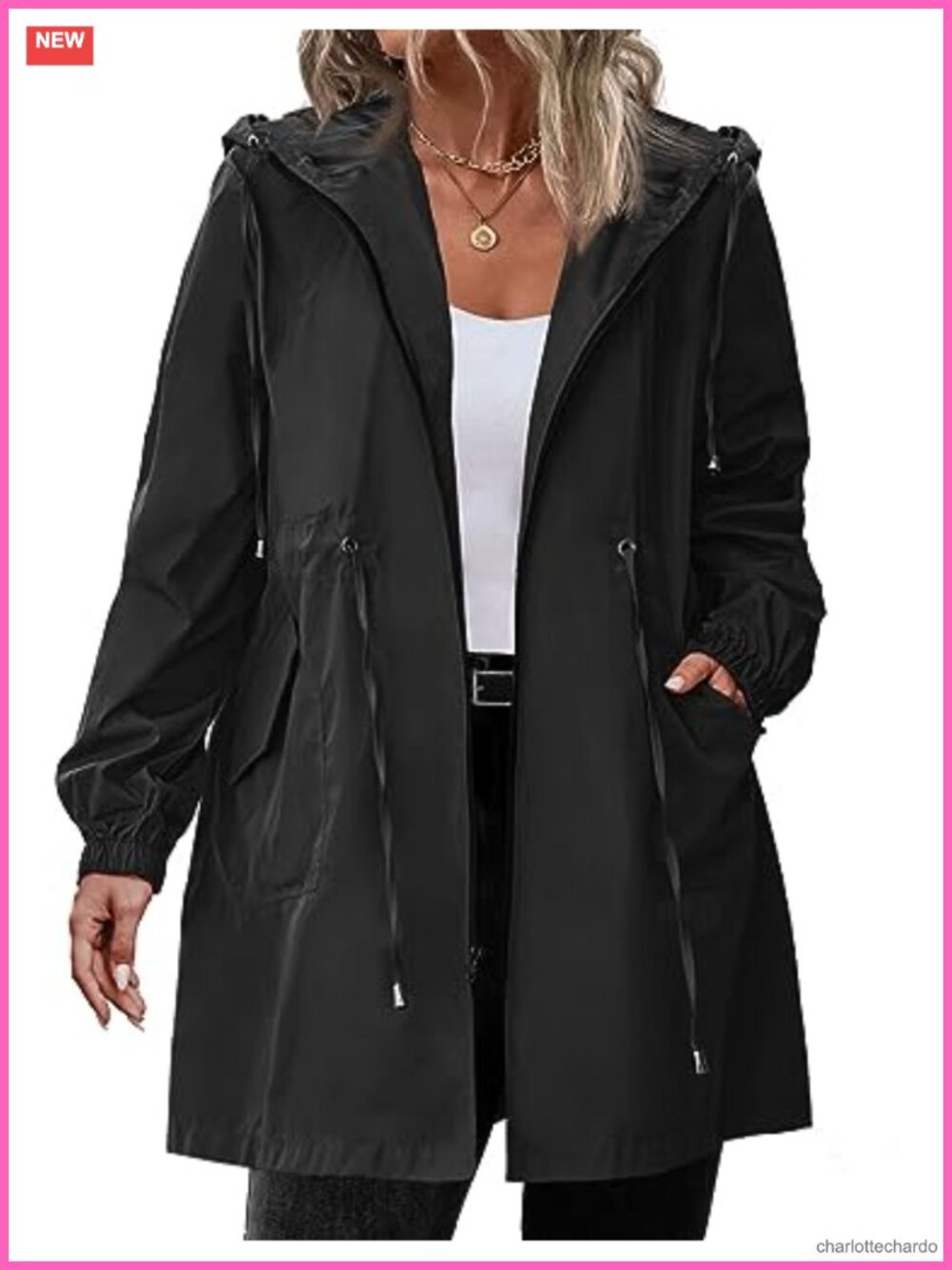 Waterproof Long Raincoat Plus Size with Hood Adjustable Waist